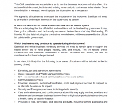 BUSA: Q&A on COVID-19 Lockdown